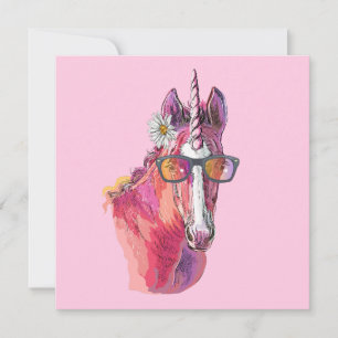 Hand drawing pink Unicorn Classic Round Sticker Invitation