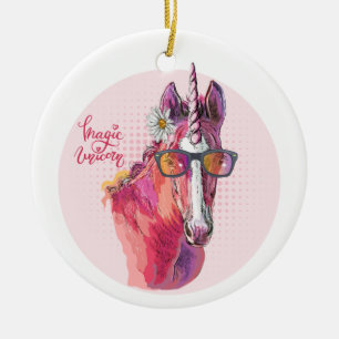 Hand drawing pink Unicorn T-Shirt Keychain Ceramic Tree Decoration