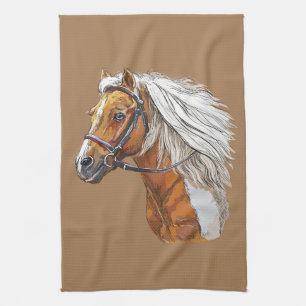 Hand drawing pinto horse portrait tea towel