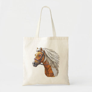 Hand drawing pinto horse portrait tote bag