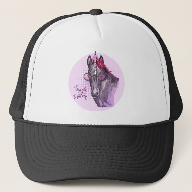 Hand drawing purple Unicorn Trucker Hat (Front)