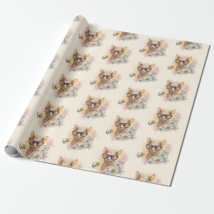 Hand drawing Sphynx cat with flowers Wrapping Paper