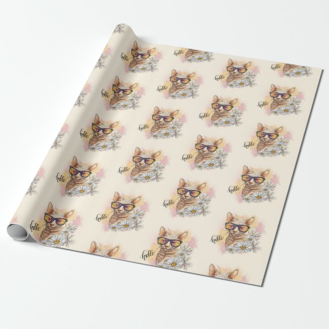 Hand drawing Sphynx cat with flowers Wrapping Paper (Unrolled)