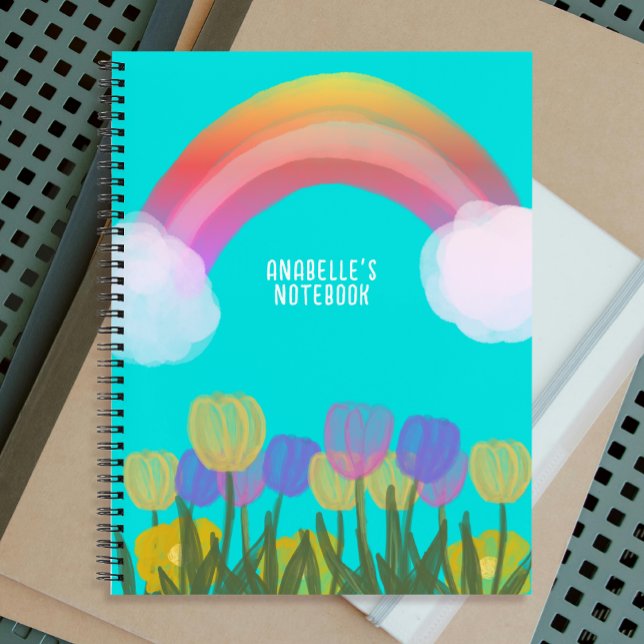 Hand Drawing Water Colour Tulips Rainbow | Blue Notebook (Creator Uploaded)