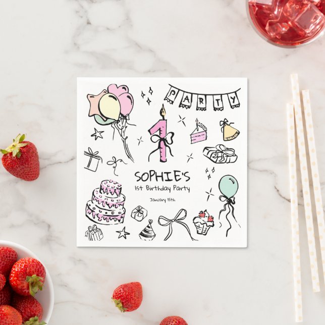 Hand Drawn 1st Birthday Napkin (Insitu)