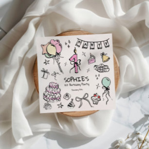 Hand Drawn 1st Birthday Napkin