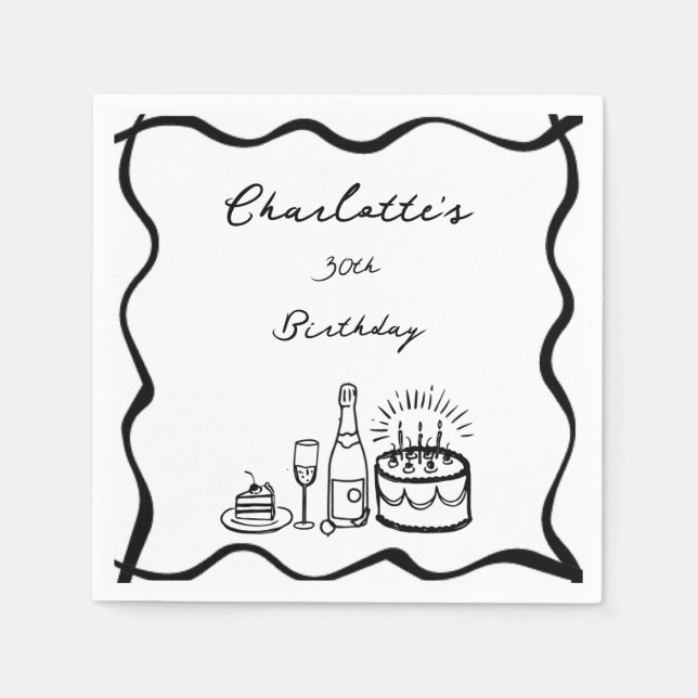  Hand Drawn 30th Birthday  Napkin (Front)