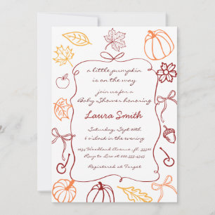 Hand Drawn A Little Pumpkin Whimsical Baby Shower  Invitation
