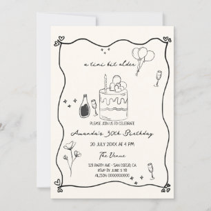 Hand Drawn A Tini Bit Older Quirky Birthday  Invitation