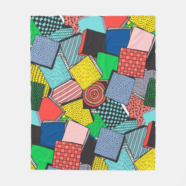Hand Drawn Abstract Blocks Texture Fleece Blanket (Front)
