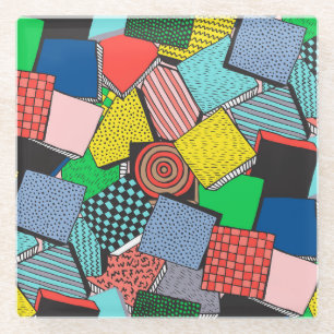 Hand Drawn Abstract Blocks Texture Glass Coaster