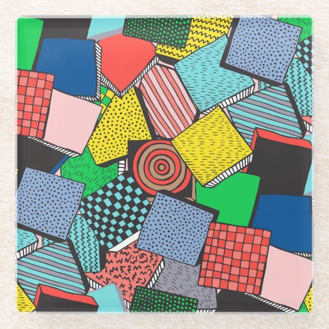 Hand Drawn Abstract Blocks Texture Glass Coaster (Front)