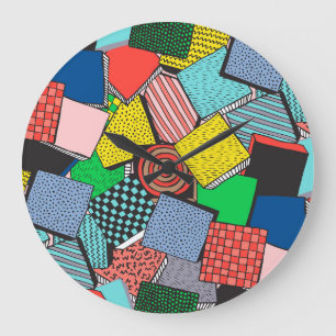 Hand Drawn Abstract Blocks Texture Large Clock