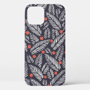 Hand drawn abstract Christmas foliage, red holy be iPhone 12 Case