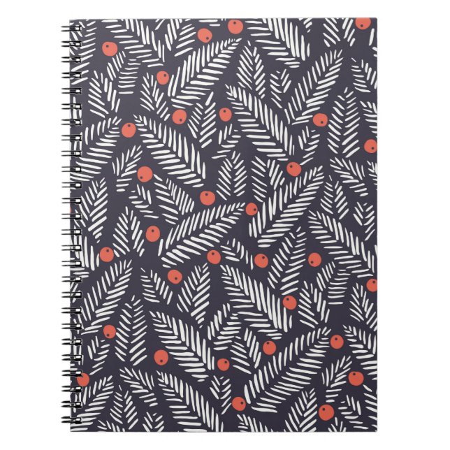 Hand drawn abstract Christmas foliage, red holy be Notebook (Front)
