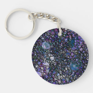 Hand-Drawn Abstract Circles, Blue, Purple, Black Key Ring