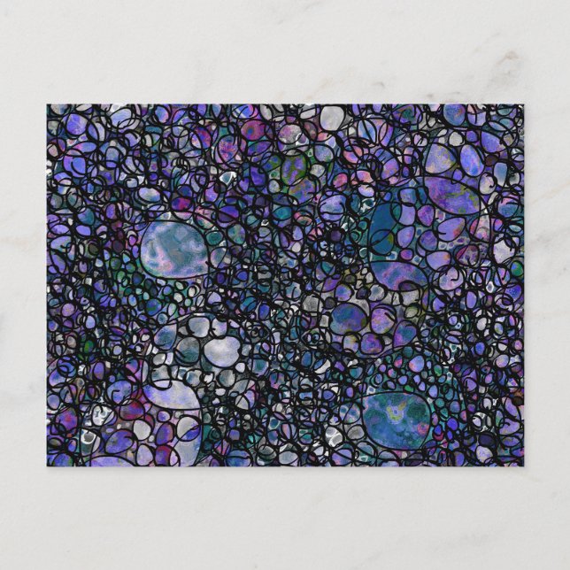 Hand-Drawn Abstract Circles, Blue, Purple, Black Postcard (Front)