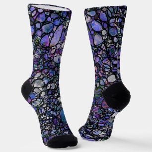 Hand-Drawn Abstract Circles, Blue, Purple, Black Socks