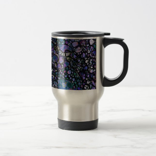 Hand-Drawn Abstract Circles, Blue, Purple, Black Travel Mug (Right)