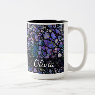Hand-Drawn Abstract Circles, Blue, Purple, Black Two-Tone Coffee Mug