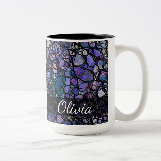 Hand-Drawn Abstract Circles, Blue, Purple, Black Two-Tone Coffee Mug (Right)