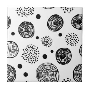 Hand-Drawn Abstract Doodle - Black and White (2) Tile