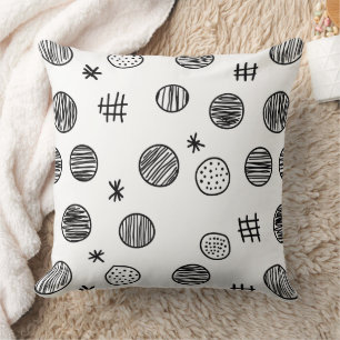 Hand-Drawn Abstract Doodle - Black and White (3) Cushion