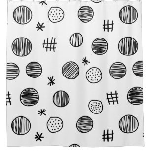 Hand-Drawn Abstract Doodle - Black and White (3) Shower Curtain