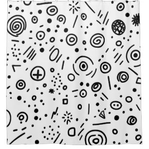 Hand-Drawn Abstract Doodle - Black and White Shower Curtain