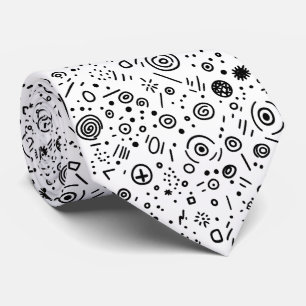 Hand-Drawn Abstract Doodle - Black and White Tie