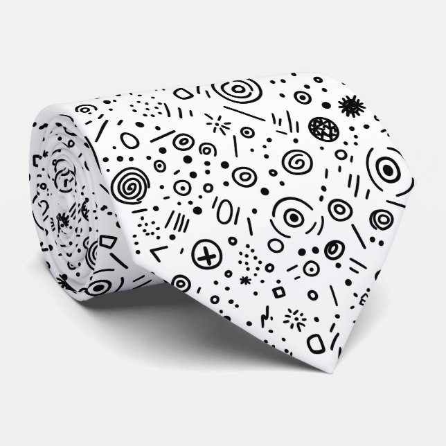 Hand-Drawn Abstract Doodle - Black and White Tie (Rolled)