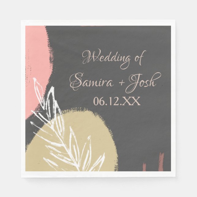 Hand Drawn Abstract Earth Tone Botanical Wedding Napkin (Front)