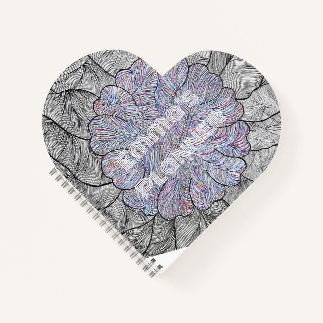 Hand Drawn Abstract Floral Heart-Shaped Planner Notebook (Front)