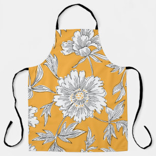 Hand drawn abstract garden flowers. Contour drawin Apron