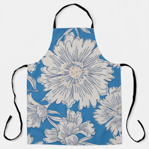 Hand drawn abstract garden flowers. Contour drawin Apron