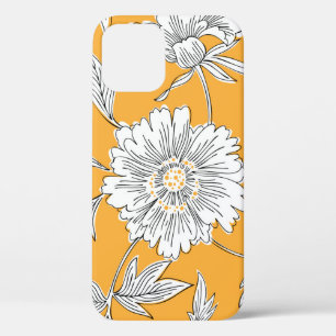 Hand drawn abstract garden flowers. Contour drawin iPhone 12 Case
