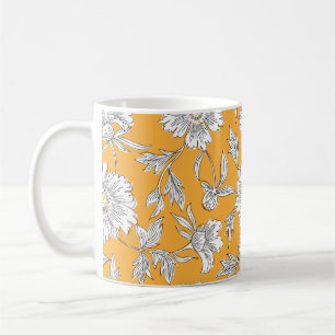 Hand drawn abstract garden flowers. Contour drawin Coffee Mug