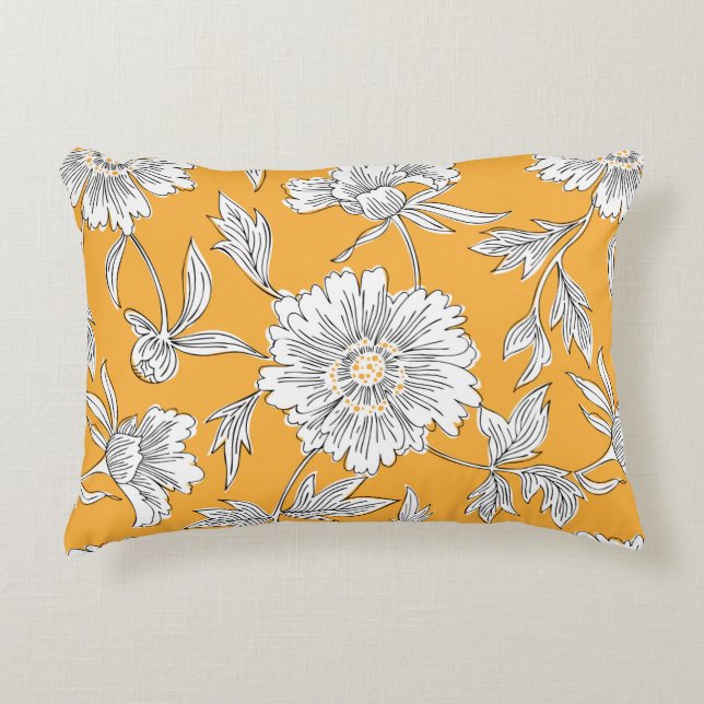 Hand drawn abstract garden flowers. Contour drawin Decorative Cushion (Front)