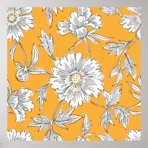 Hand drawn abstract garden flowers. Contour drawin Poster