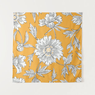 Hand drawn abstract garden flowers. Contour drawin Tapestry