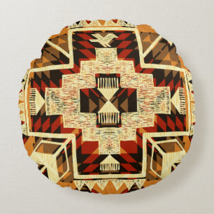 Hand drawn abstract illustration native American s Round Cushion