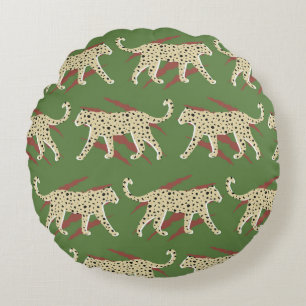 Hand Drawn Abstract Leopard Cheetah with Animal Sk Round Cushion