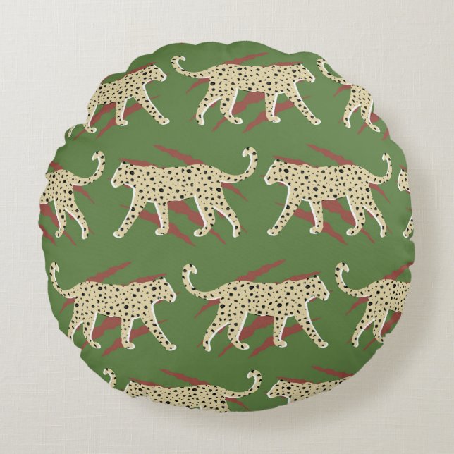 Hand Drawn Abstract Leopard Cheetah with Animal Sk Round Cushion (Front)
