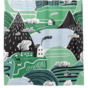 Hand drawn abstract scandinavian graphic illustrat shower curtain