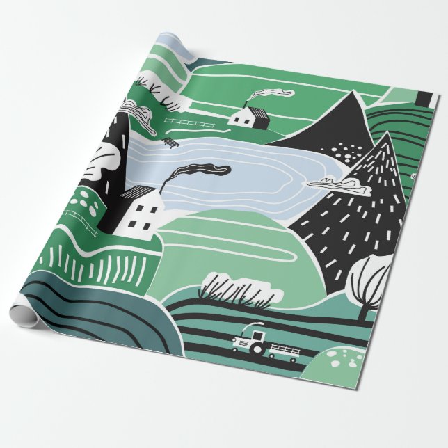 Hand drawn abstract scandinavian graphic illustrat wrapping paper (Unrolled)