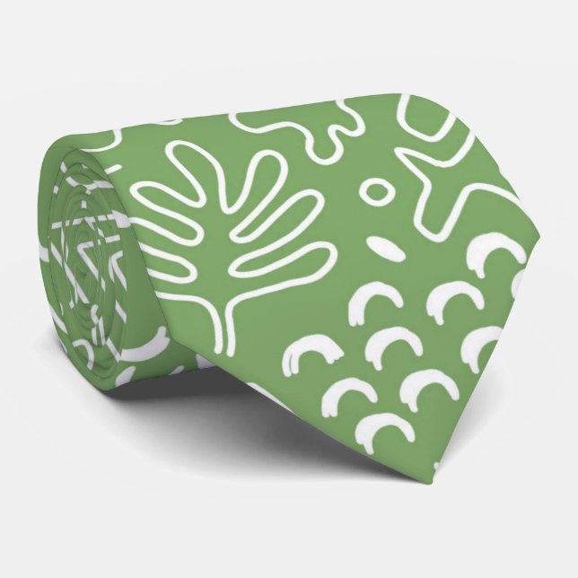 Hand drawn abstract shapes green pattern tie (Rolled)