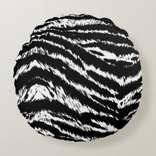 Hand Drawn Abstract Two Colors Zebra Stripes Repea Round Cushion
