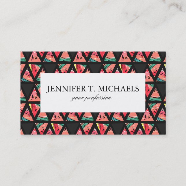 Hand Drawn Abstract Watermelon Pattern Business Card (Front)