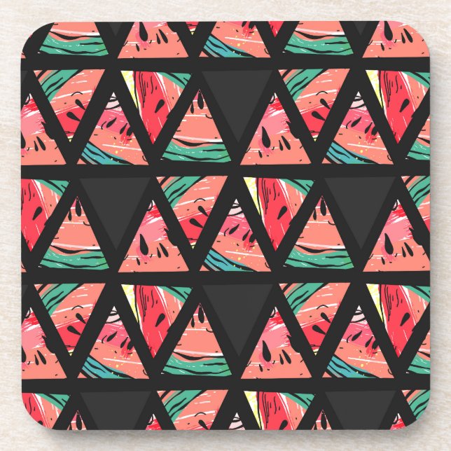Hand Drawn Abstract Watermelon Pattern Coaster (Front)