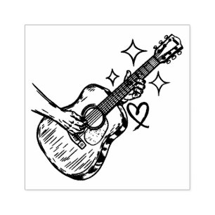 Hand drawn acoustic Guitar for the Guitarist Rubber Stamp